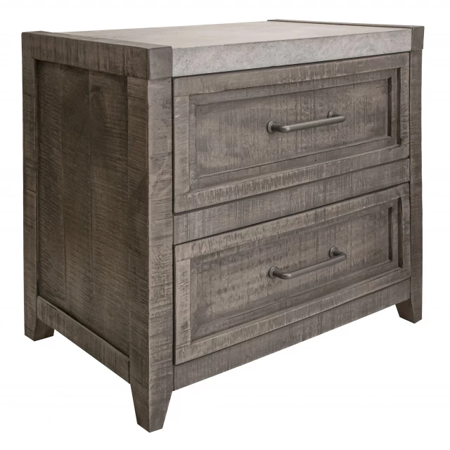 Gray drawer nightstand with wood finish and cabinetry design