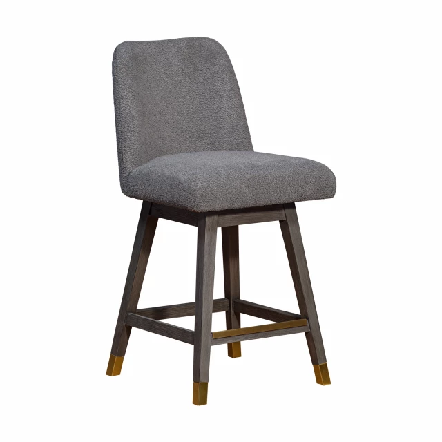 Wood swivel bar height chair with comfortable seating and artful design in composite and metal materials