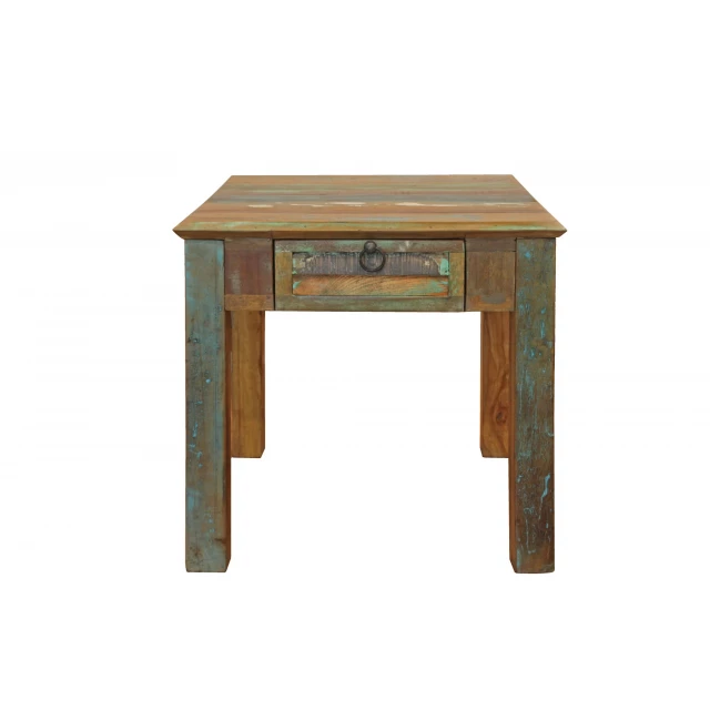 Solid wood square end table with drawer and varnished hardwood finish