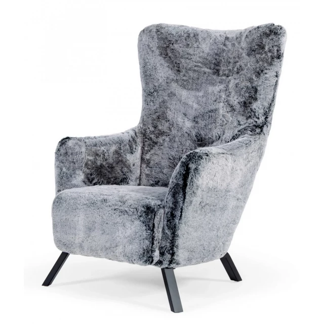 Glam grey faux fur accent chair with armrests and club chair design in natural materials