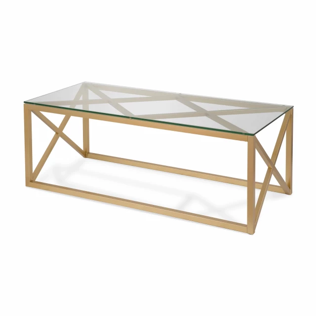 Gold glass steel coffee table with hardwood and metal details
