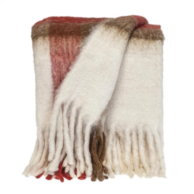 Brown super soft handloomed throw blanket displayed on human body with natural material