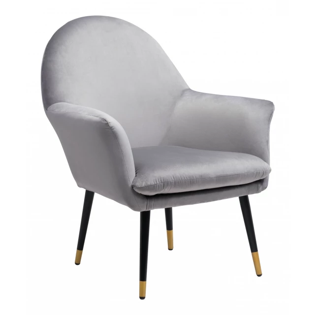 Gray gold velvet arm chair with comfortable armrests and luxurious material property