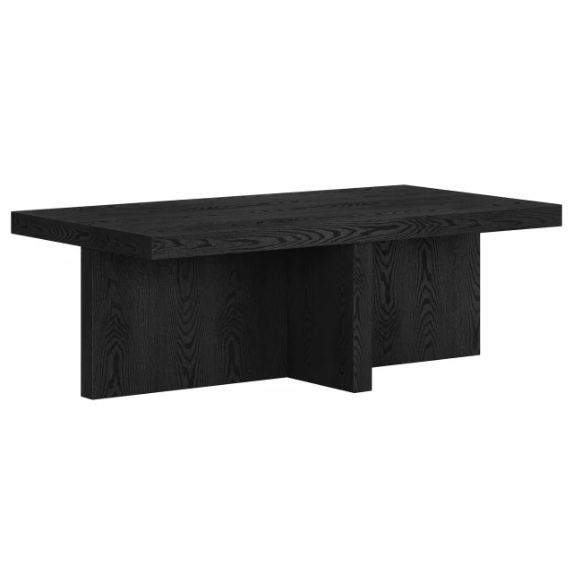 Black coffee table with hardwood rectangle top and wooden legs