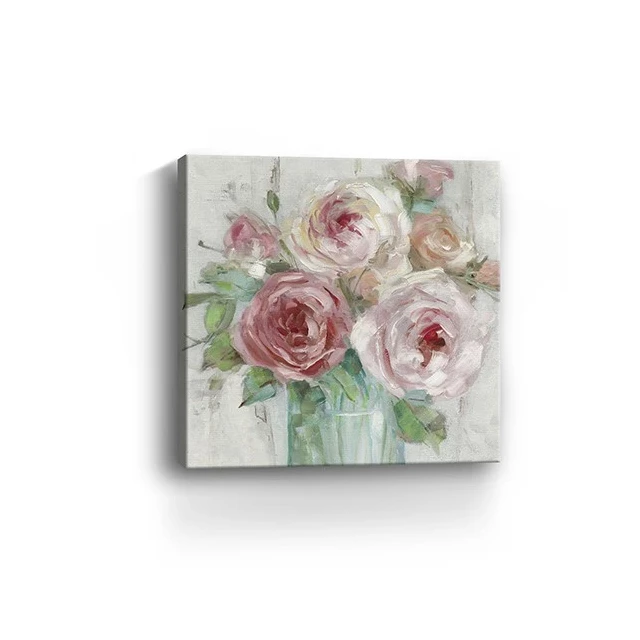Pastel peonies bouquet canvas wall art featuring soft petals and garden roses in creative art style