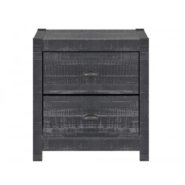 Gray distressed solid wood drawer nightstand with symmetrical pattern design