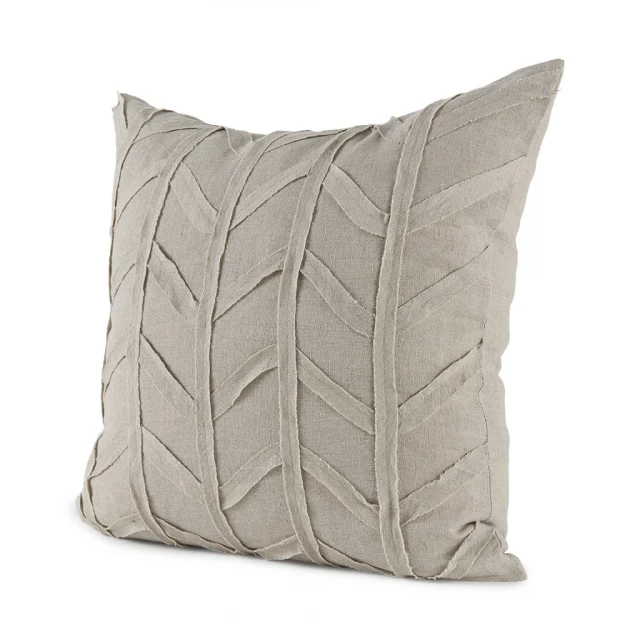 Light gray chevron textured throw pillow cover on wood surface