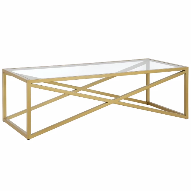 Gold glass steel coffee table with wood and metal details in a beige finish