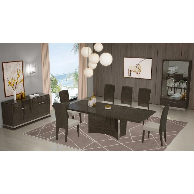 Gray solid wood dining set with six chairs and table for home interior