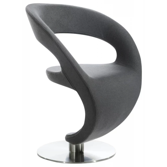 Grey fabric polyester wool lounge chair with artistic design elements