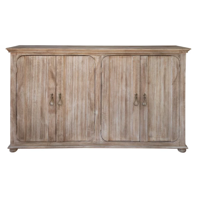 Sand solid manufactured wood distressed credenza with rectangle shape hardwood plank and varnish finish