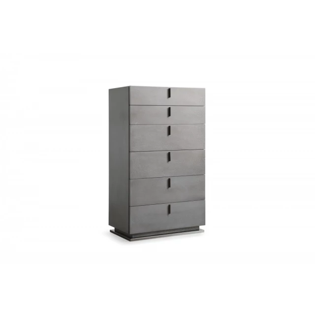 Modern wood and stainless steel six-drawer chest for bedroom storage