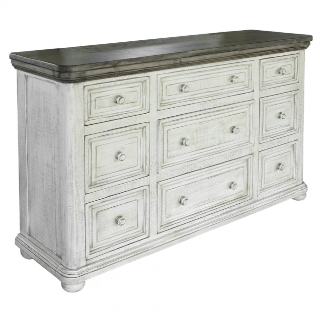 Solid wood nine drawer triple dresser in elegant design