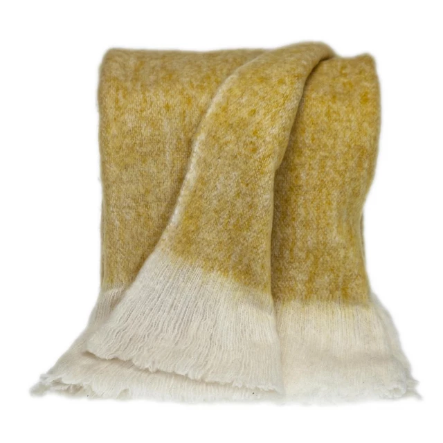 Handloomed yellow-white herringbone throw blanket