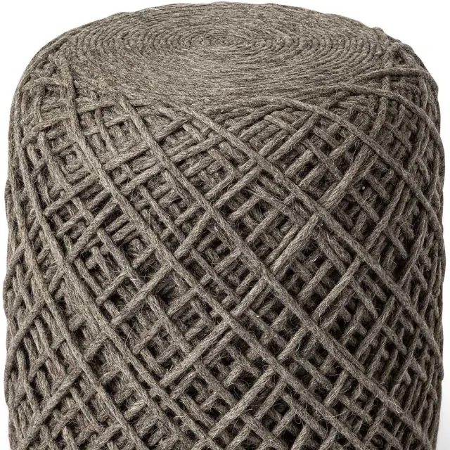 Brown Wool Cylindrical Pouf With Diamond Pattern Brown Wool Cylindrical Pouf With Diamond Pattern