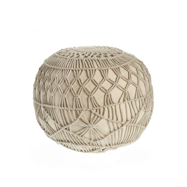 Cream cotton ottoman with artistic pattern and fashion accessory elements