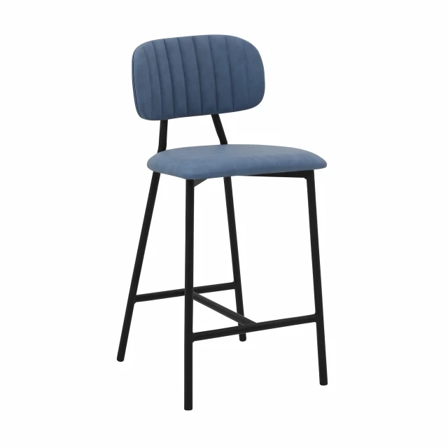 Low back counter height bar chair in electric blue with wood elements