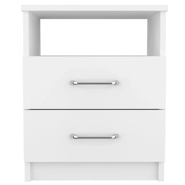 Modern stylish white particle bedroom nightstand with drawers