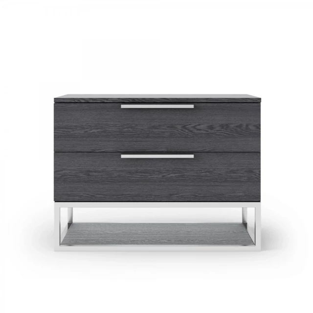 Gray solid wood nightstand with metal handles furniture