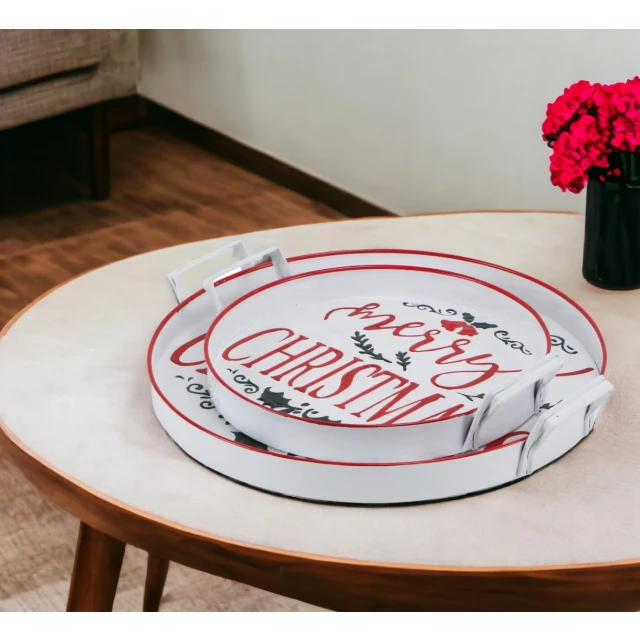 round metal christmas handmade tray with handles for tableware and serveware