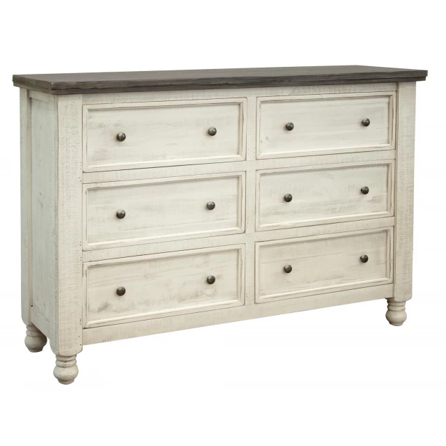 Solid wood six drawer double dresser in natural finish for bedroom storage