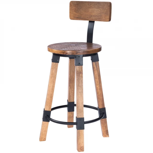 Brown natural iron bar chair with wood art metal balance and hardwood materials