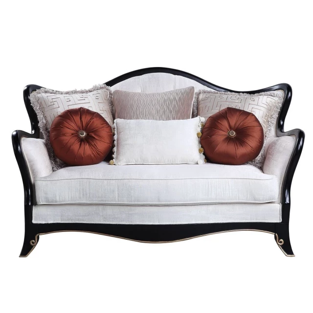 Black cotton blend loveseat with toss pillows furniture comfort rectangle outdoor sofa