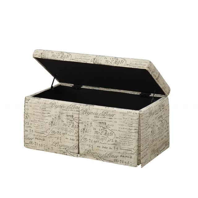 Upholstered polyester blend abstract bench with wood accents and brick background for home decor