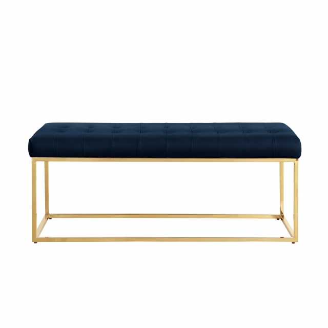 Blue gold upholstered faux leather bench furniture with wood accents