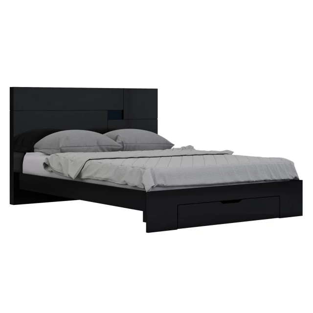 Solid wood king-sized bed with a sleek black finish