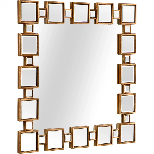 Square reflective wall mirror with symmetrical pattern and parallel lines for online shop