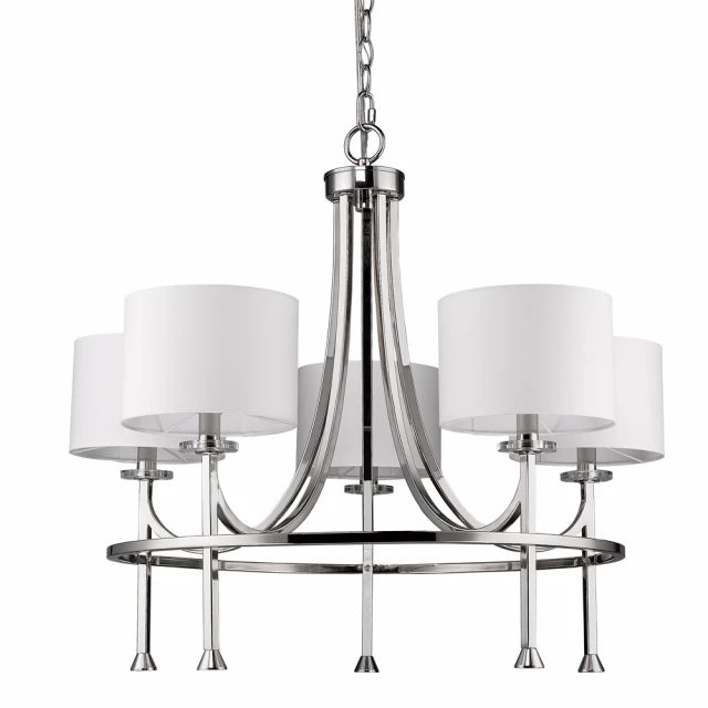nickel chandelier with fabric shades and crystal bobeches light fixture