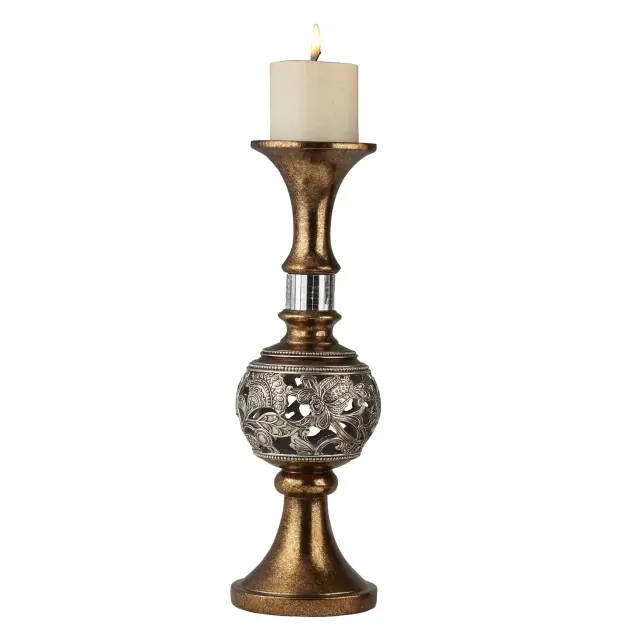 Set Of Two Silver and Brown Pillar Tabletop Pillar Candle Holders Set Of Two Silver and Brown Pillar Tabletop Pillar Candle Holders