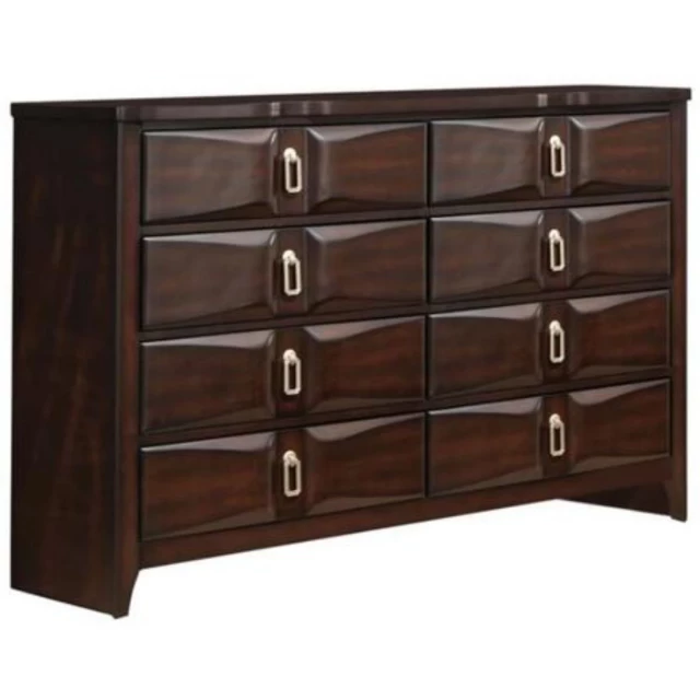 Espresso eight drawer double dresser in a bedroom setting