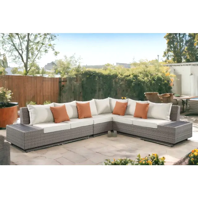 Beige Modular L Shaped Three Piece Corner Sectional With Console Beige Modular L Shaped Three Piece Corner Sectional With Console