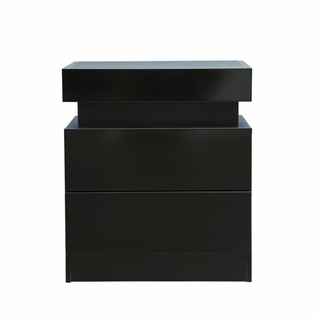 Black drawer lighted nightstand with wood finish and modern design