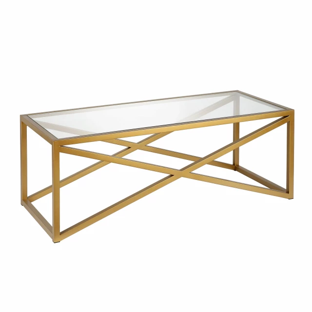 Gold glass steel coffee table with wood and metal details