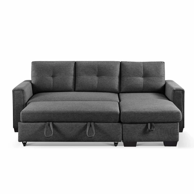 Blend black convertible futon sleeper sofa with wood accents and comfortable rectangle studio couch design