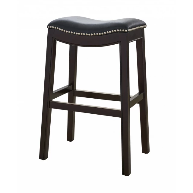 Wood backless bar height chair in hardwood with armrest and wood stain