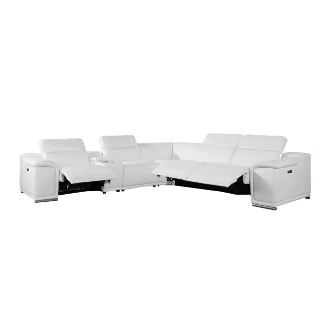 White Italian Leather Power Reclining U Shaped Six Piece Corner Sectional With Console White Italian Leather Power Reclining U Shaped Six Piece Corner Sectional With Console
