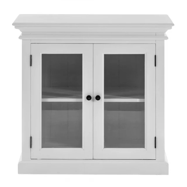 Farm white glass door accent cabinet with wood hutch and cupboard design