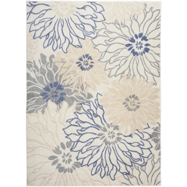 floral power loom distressed area rug with azure flower pattern and branch design