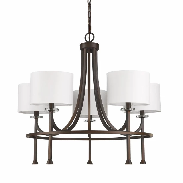 bronze chandelier with fabric shades and crystal bobeches