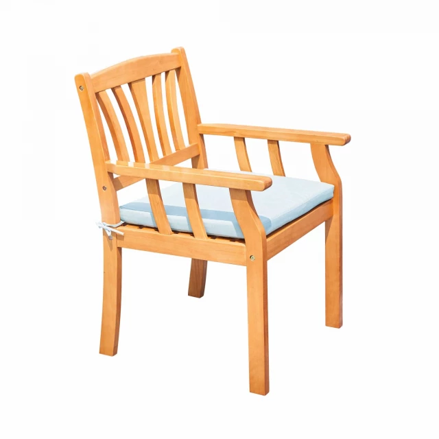 Wood outdoor accent chair with aqua cushion