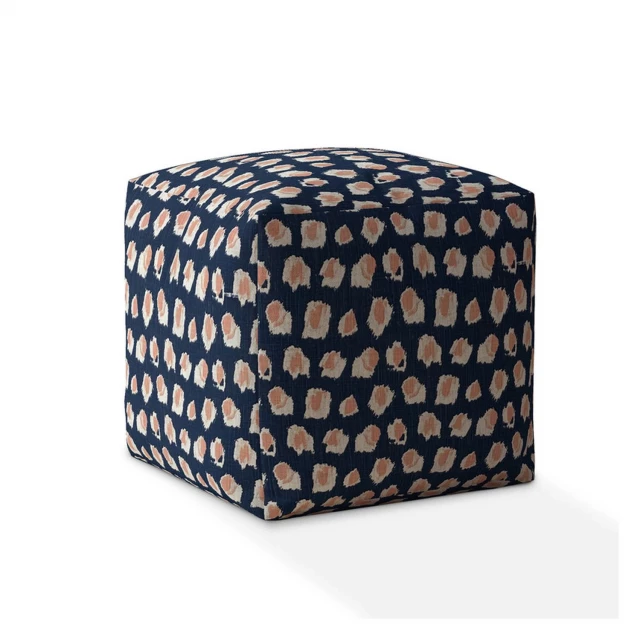 Blue canvas abstract pouf ottoman with electric blue art design