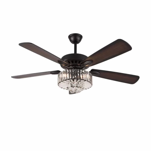 wooden faux crystal chandelier ceiling fan with propeller and art design