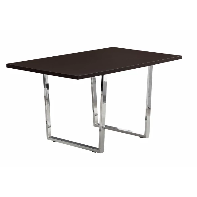 Espresso silver metal dining table with rectangle top and parallel lines suitable for outdoor use