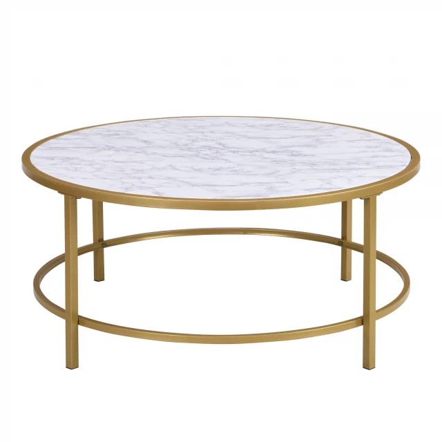 Gold faux marble round coffee table with artistic design for indoor use