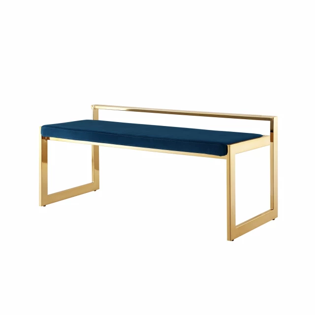 Navy blue gold upholstered velvet bench furniture with wood legs