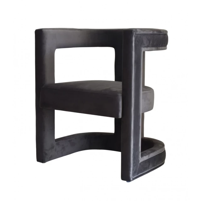 Velvet contemporary pierced back arm chair with wood and metal details
